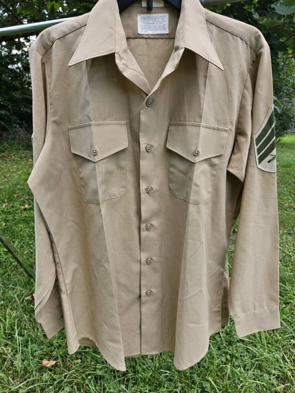 Vintage 1989 USMC Khaki Service Shirt Long Sleeve Sergeant E-5 Dress 15.5x34